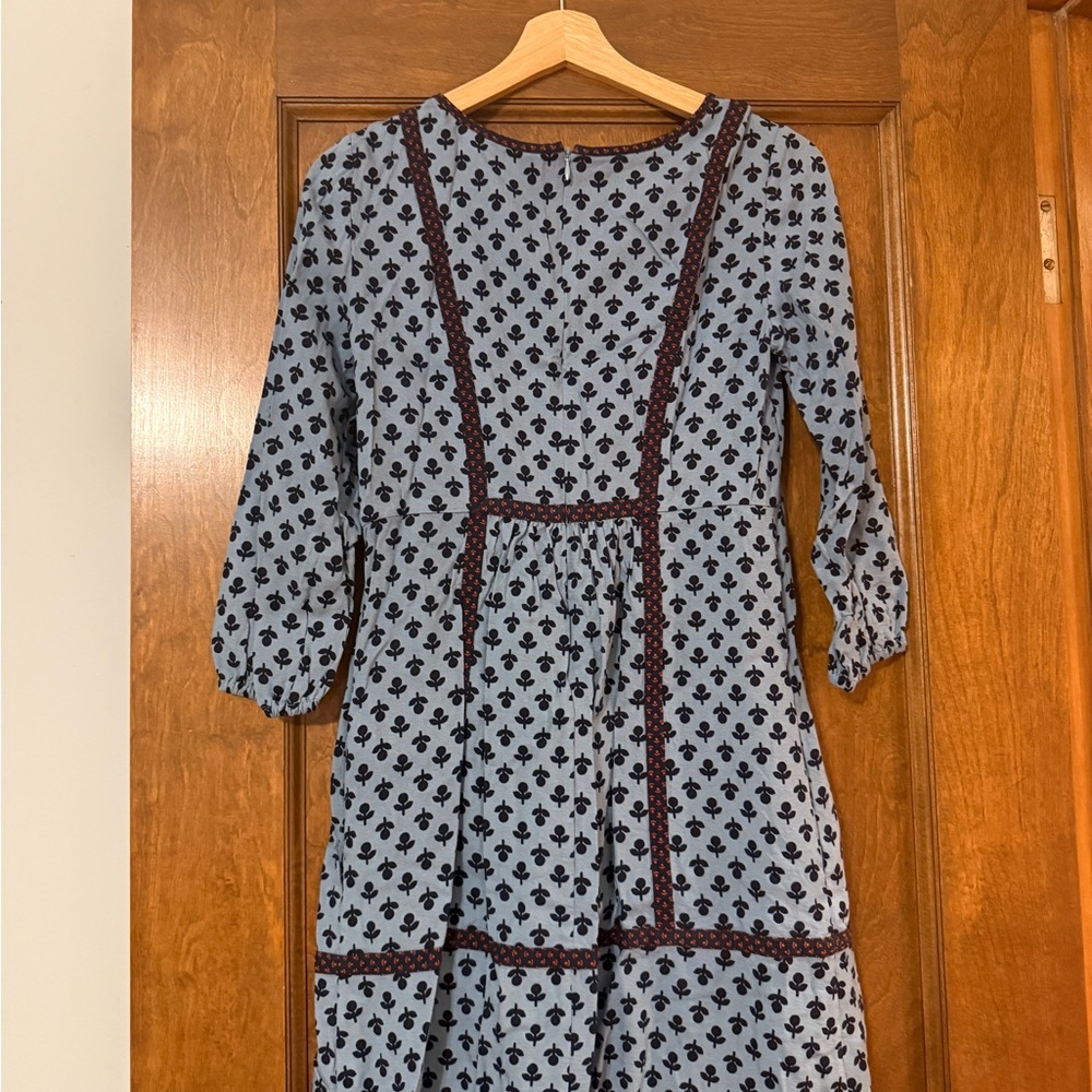 Boden Blue and Burgundy Floral Long Sleeve Dress
